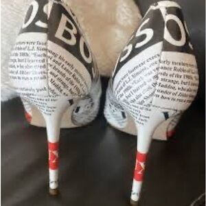 Boss Black and White Newspaper Print Heels